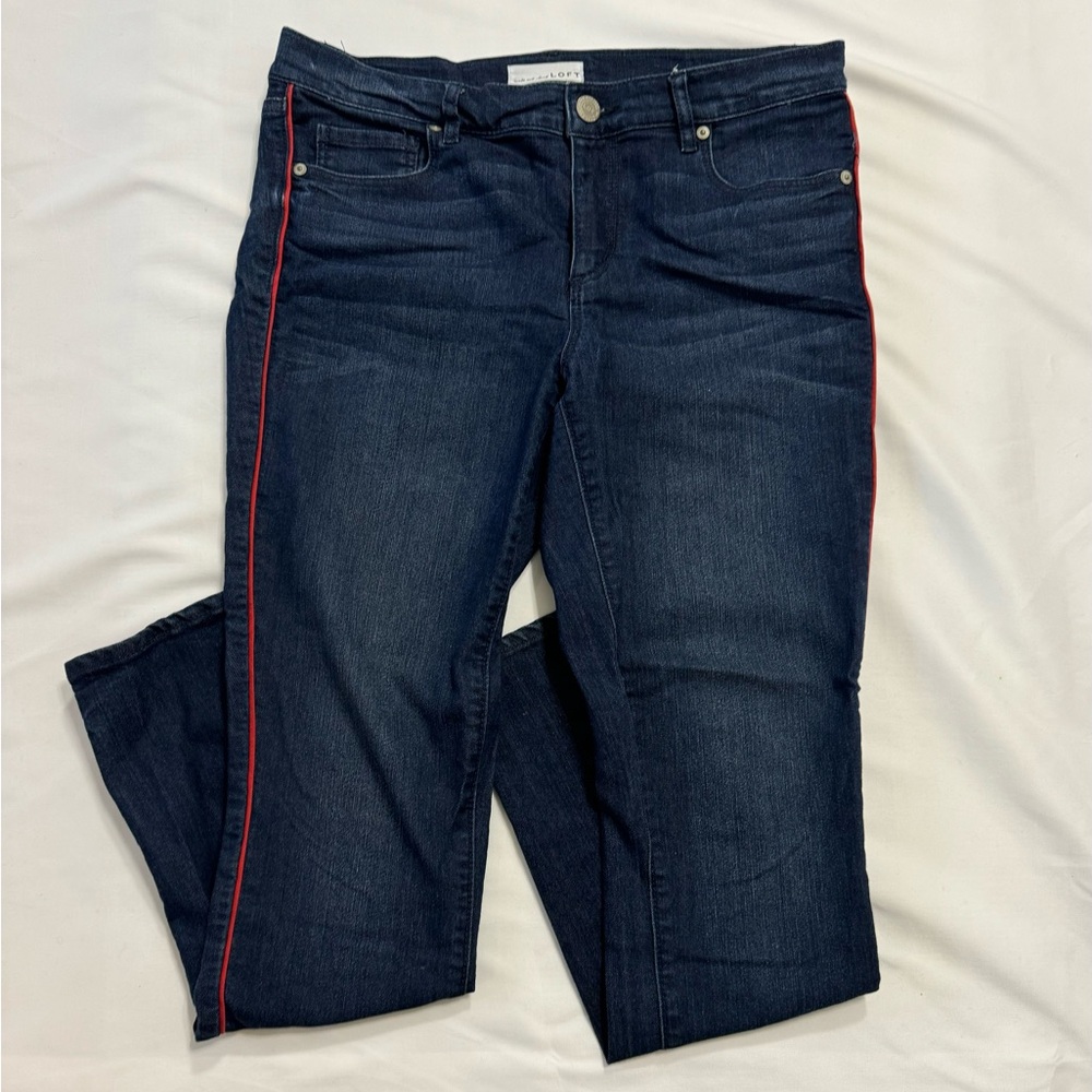 Ann Taylor Loft Skinny Jeans Red Stripe Jeans Loft Dark Wash Jeans with Red